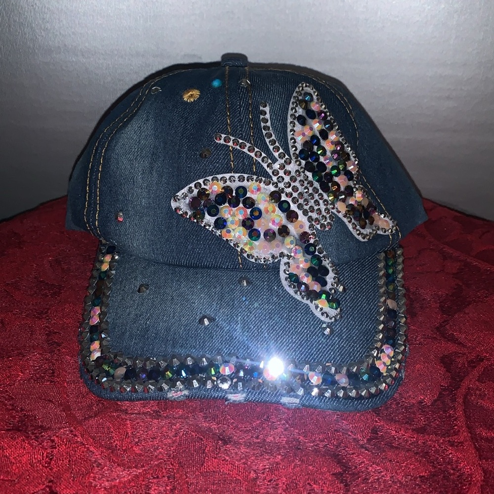 Denim Butterfly Embellished Adjustable Hat - Picture 4 of 6